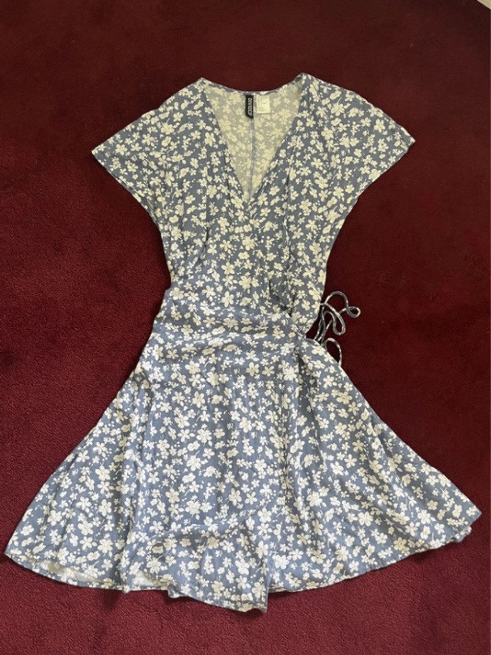 Divided Blue Floral Wrap Mini Dress